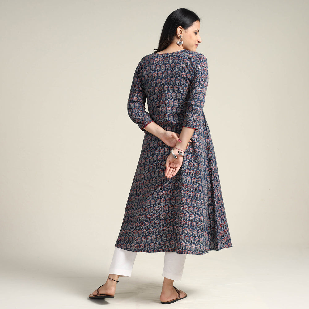 Blue - Ajrakh Block Printed Cotton Long Kurta