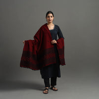 Maroon - Kutch Handwoven Mirror Work Woollen Shawl 20