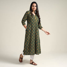 Buy Ajrakh Block Printed Cotton Long Kurta for Women