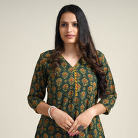 Green - Ajrakh Block Printed Cotton Long Kurta