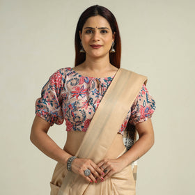 Buy Beige Sanganeri Block Printed Cotton Stitched Blouse