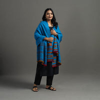 Blue - Kutch Handwoven Mirror Work Woollen Shawl 89