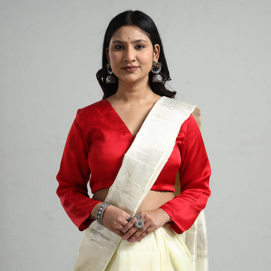 Red - Modal Silk Plain Stitched Blouse