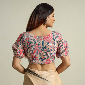 Buy Beige Sanganeri Block Printed Cotton Stitched Blouse