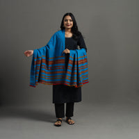 Blue - Kutch Handwoven Mirror Work Woollen Shawl 89