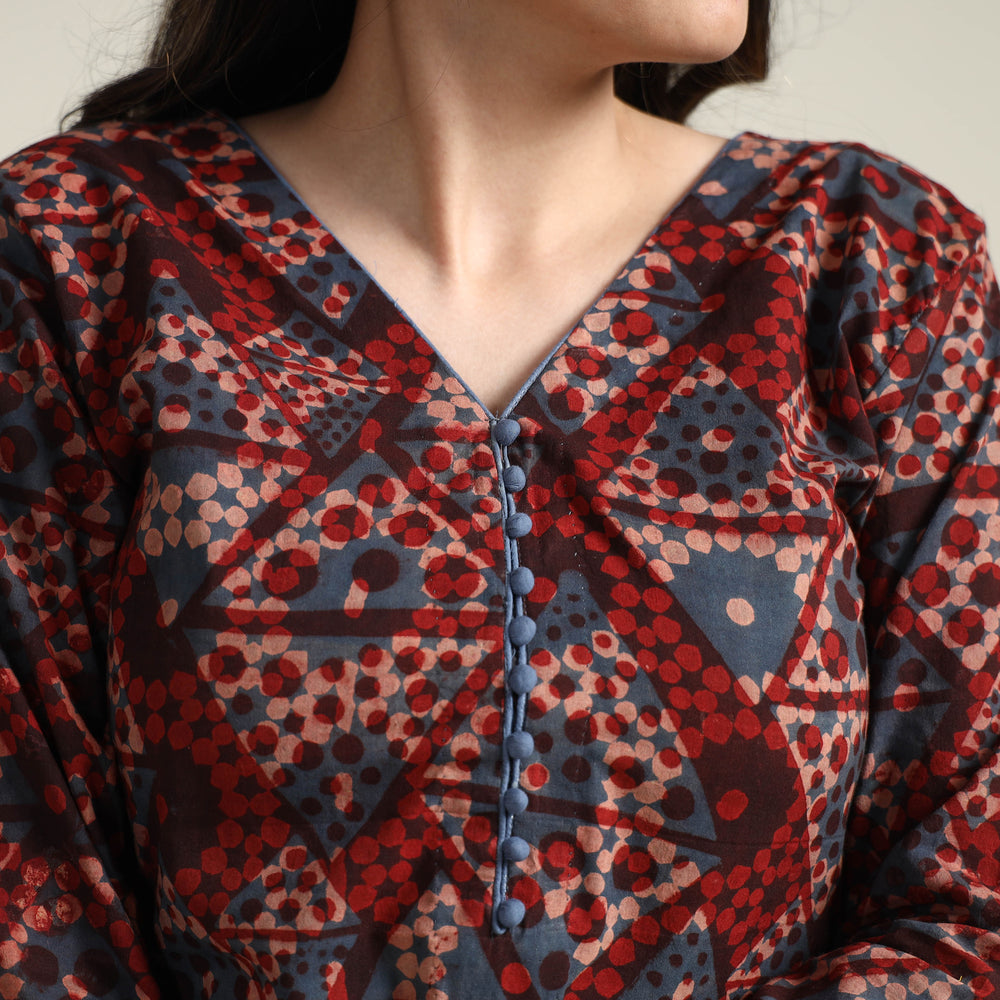 Red - Ajrakh Block Printed Cotton Long Kurta