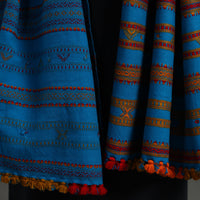 Blue - Kutch Handwoven Mirror Work Woollen Shawl 89