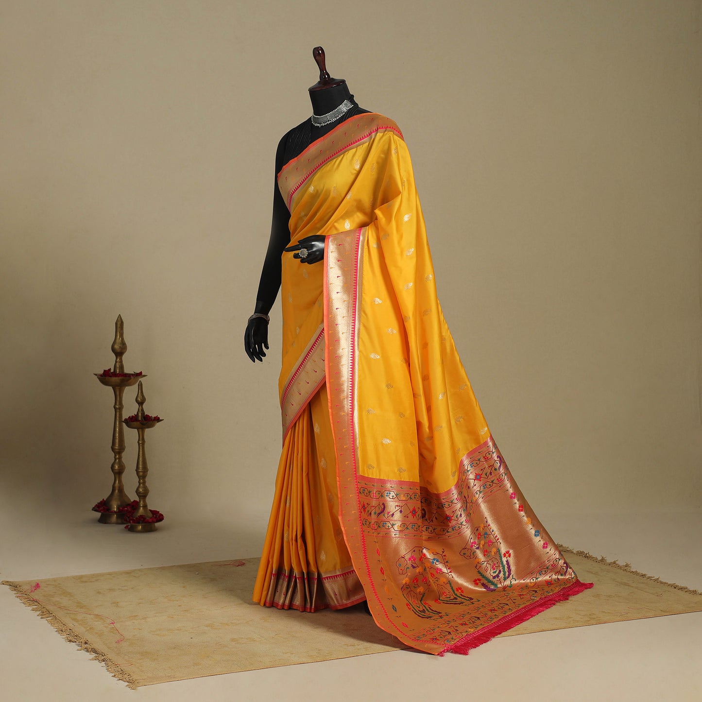 Yellow - bangalore silk paithani saree 06 - handcrafted