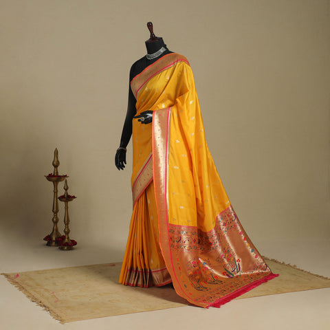 Yellow - bangalore silk paithani saree 06 - handcrafted