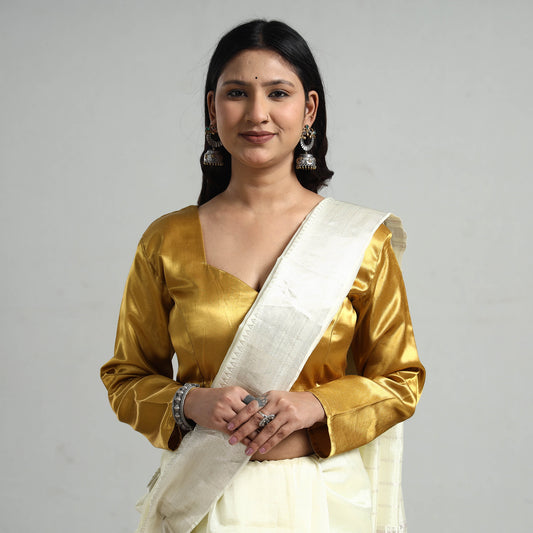 Yellow - Mashru Silk Plain Stitched Blouse