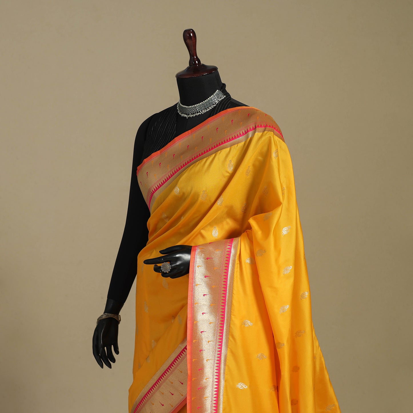 Yellow - bangalore silk paithani saree 06 - handcrafted