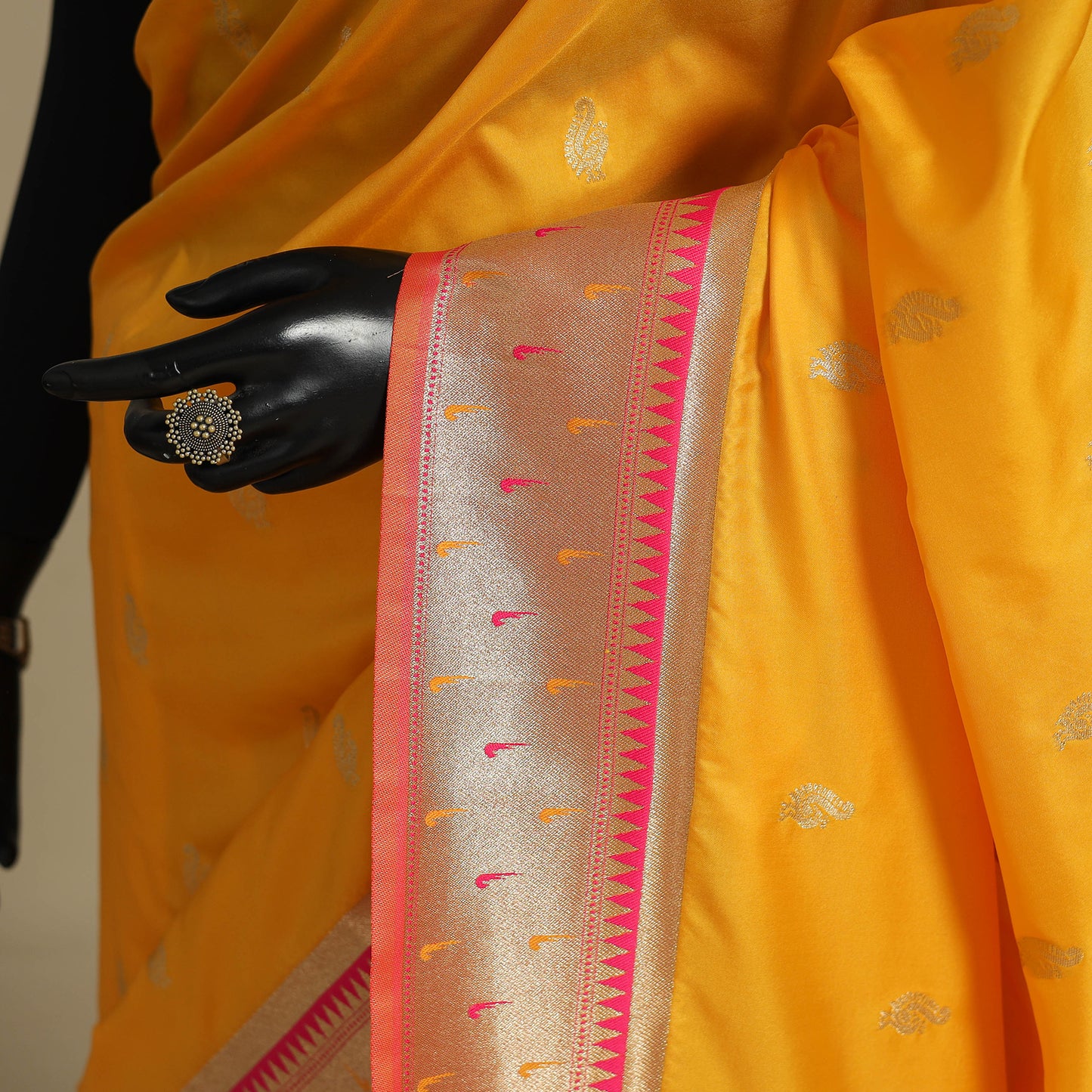 Yellow - bangalore silk paithani saree 06 - handcrafted
