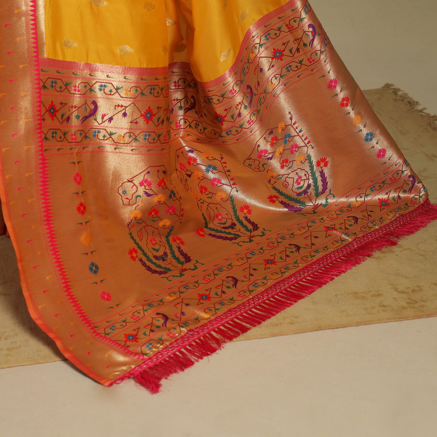Yellow - bangalore silk paithani saree 06 - handcrafted