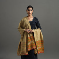 Beige - Kutch Handwoven Mirror Work Woollen Shawl 24