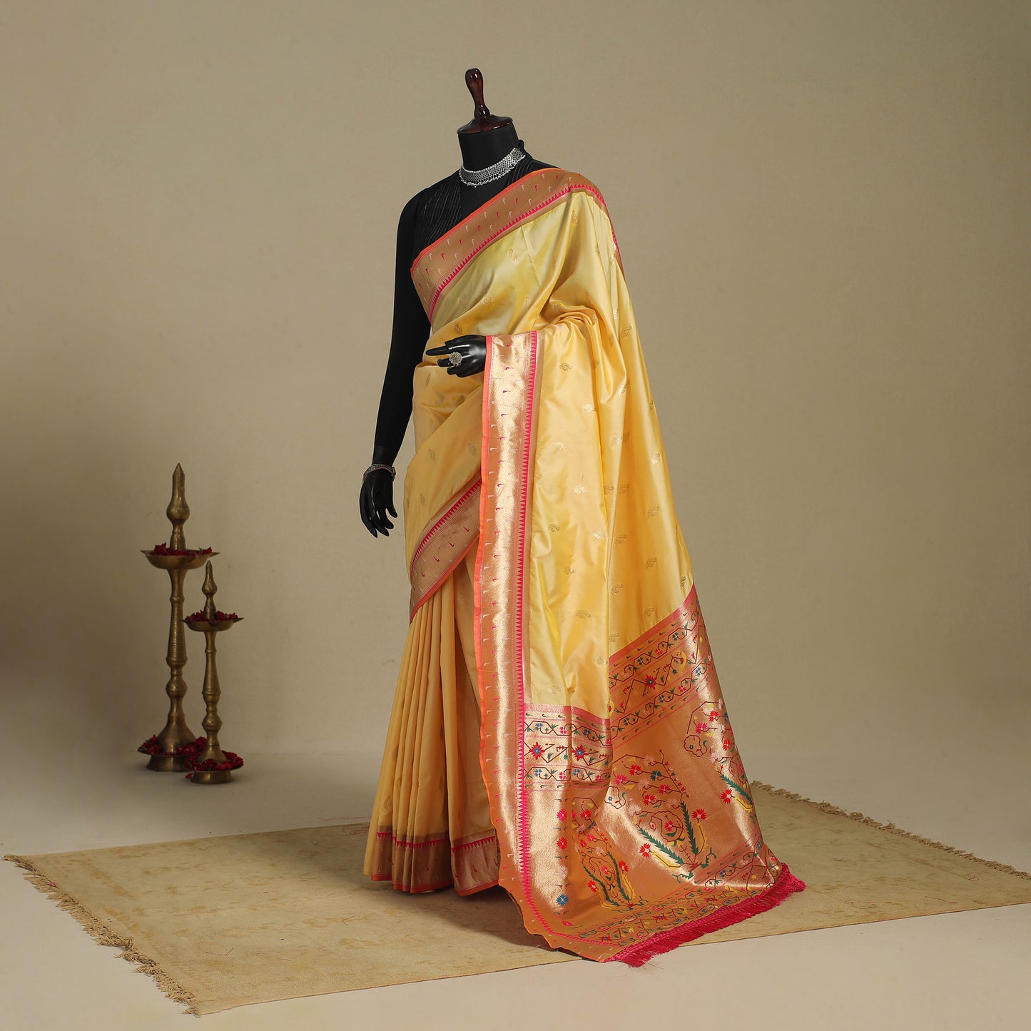 Yellow - bangalore silk paithani saree 07 - handcrafted