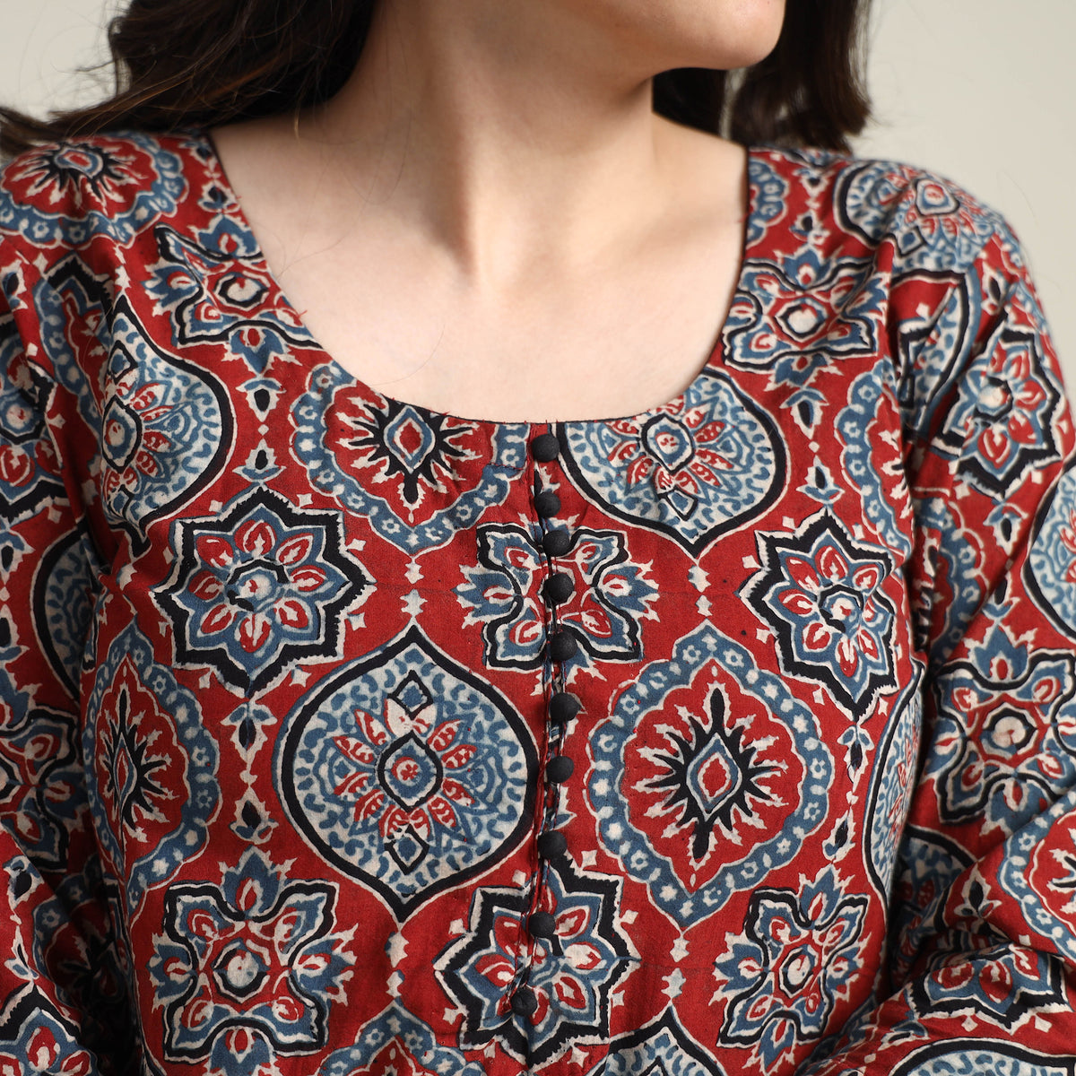 Red - Ajrakh Block Printed Cotton Long Kurta