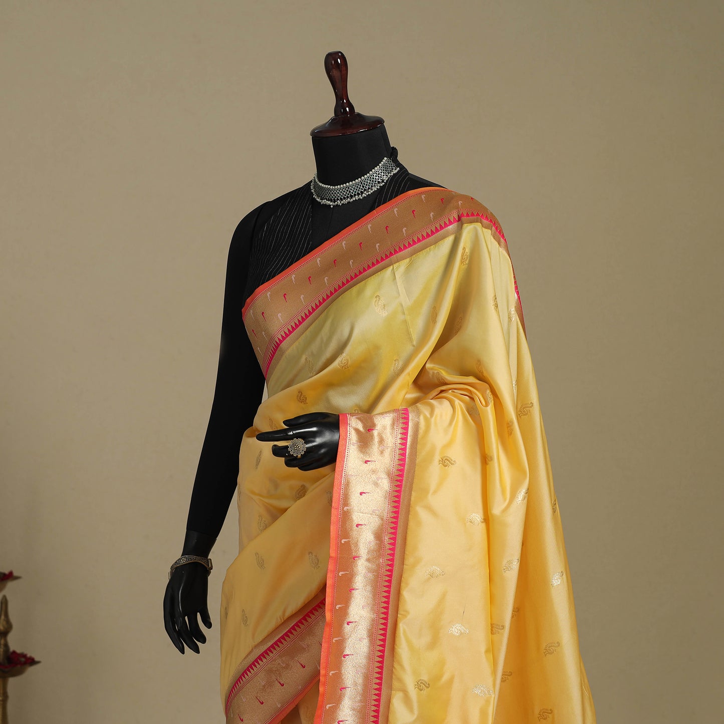 Yellow - bangalore silk paithani saree 07 - handcrafted