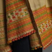 Beige - Kutch Handwoven Mirror Work Woollen Shawl 24