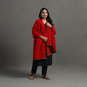 Red - Kutch Handwoven Mirror Work Woollen Shawl 92