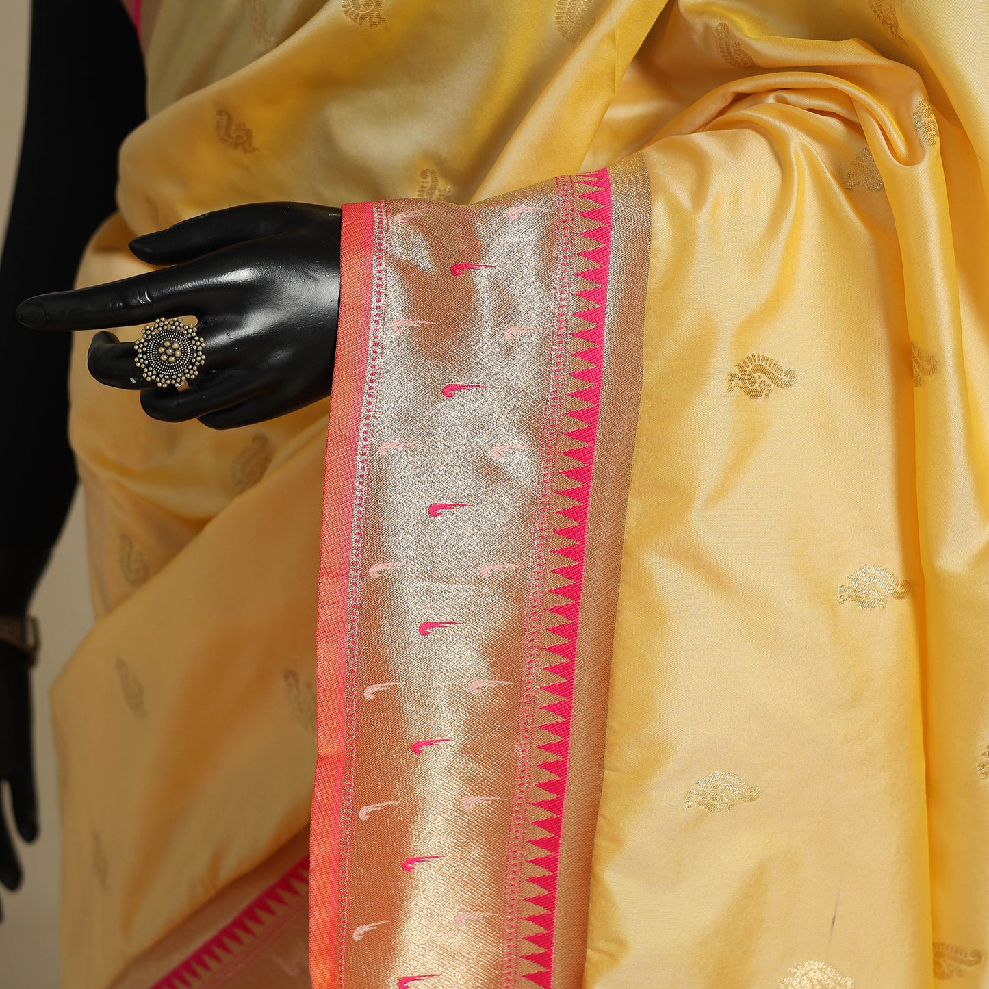 Yellow - bangalore silk paithani saree 07 - handcrafted