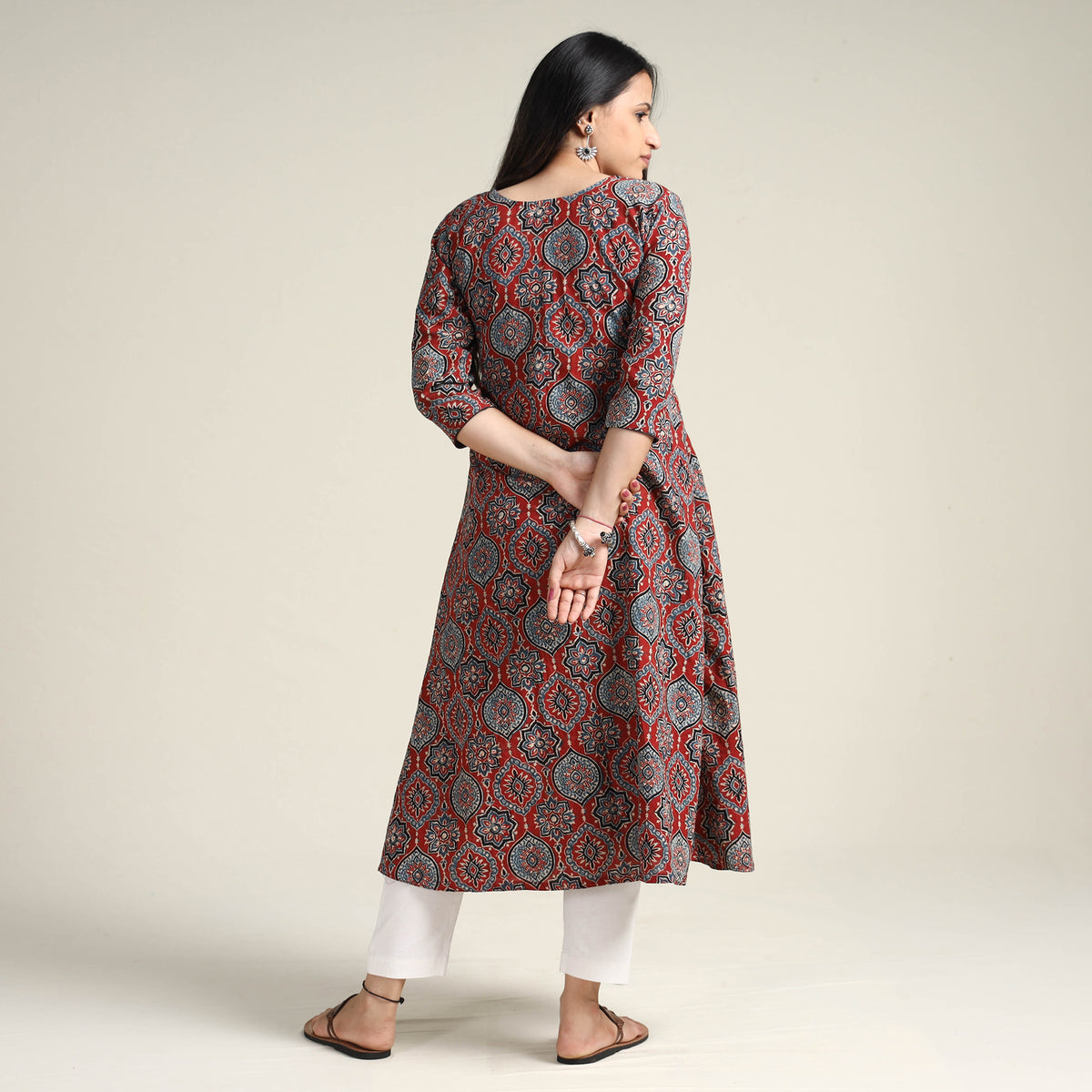 Red - Ajrakh Block Printed Cotton Long Kurta