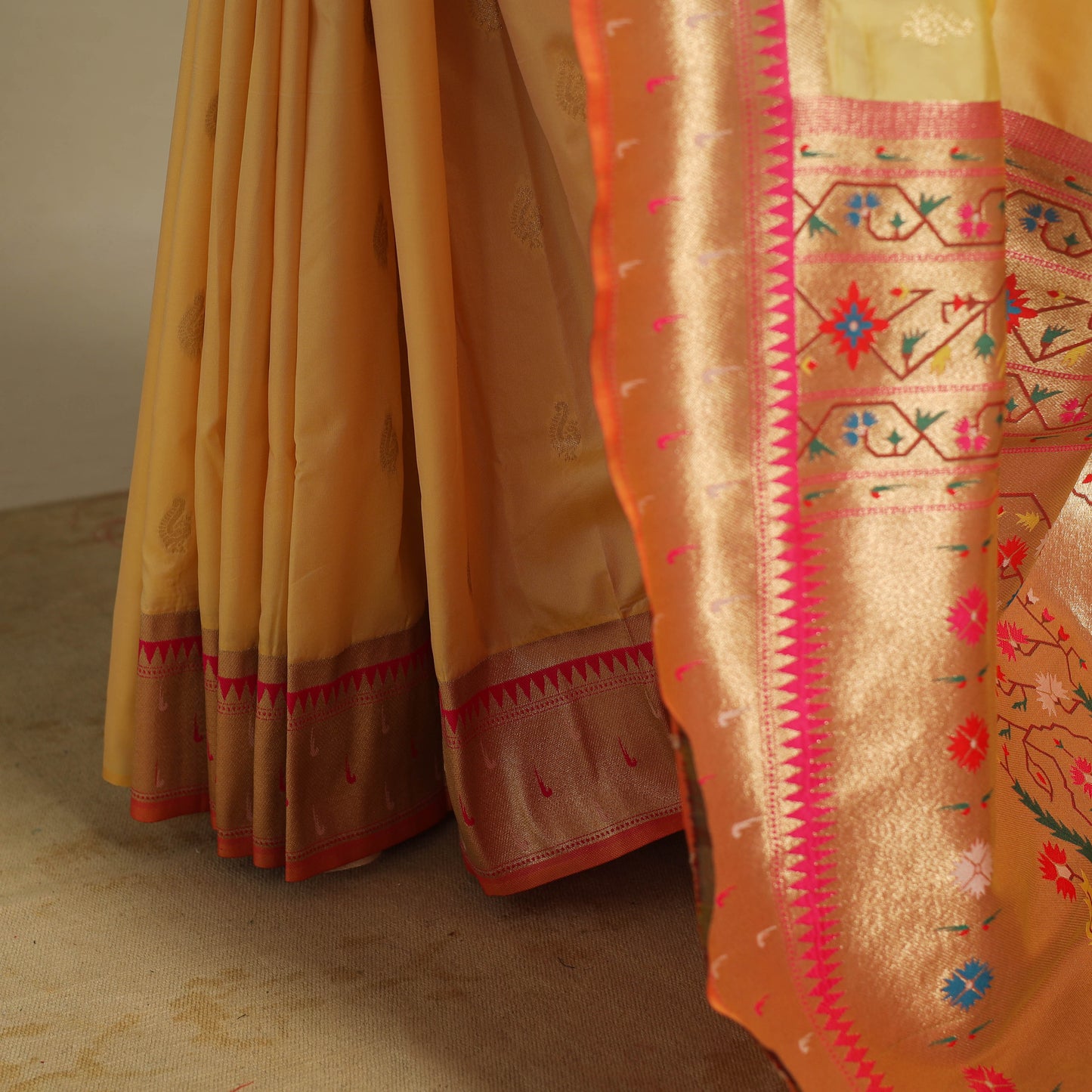 Yellow - bangalore silk paithani saree 07 - handcrafted