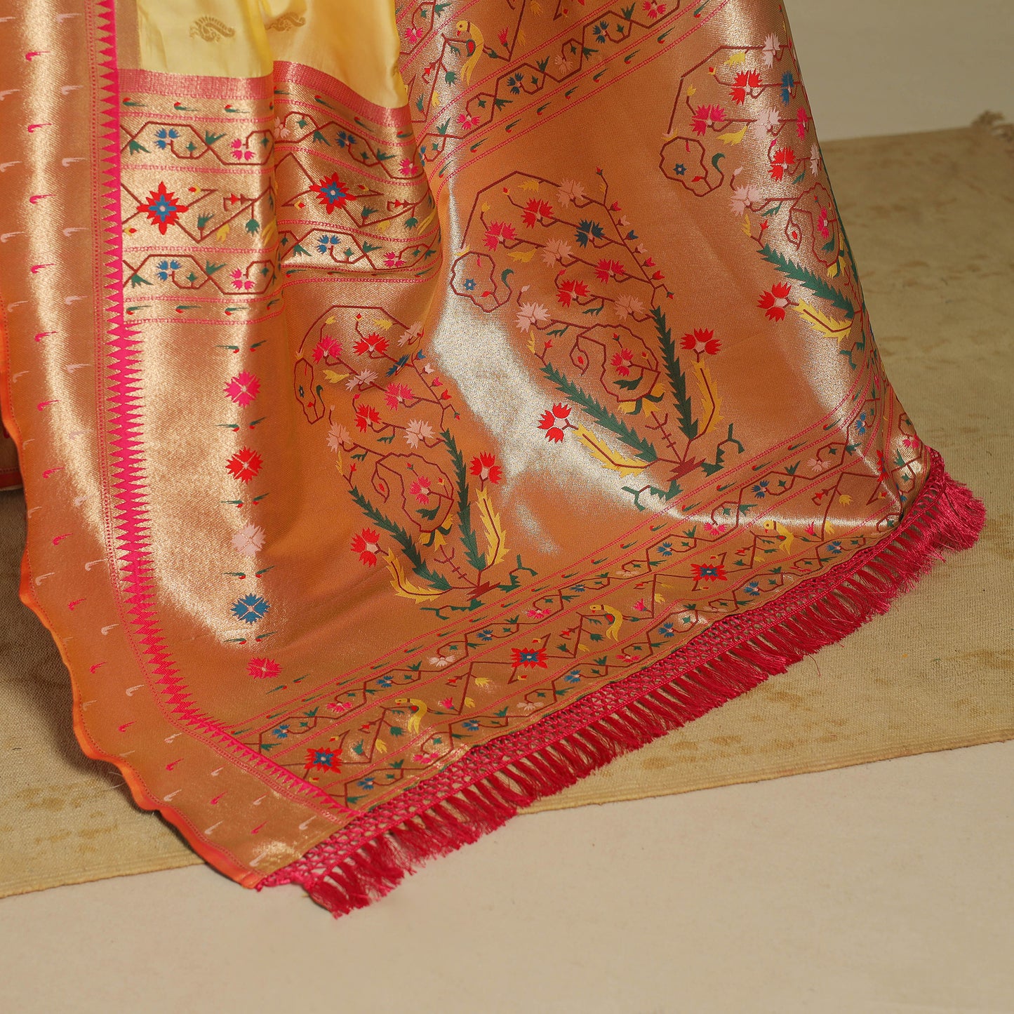 Yellow - bangalore silk paithani saree 07 - handcrafted