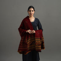 Maroon - Kutch Handwoven Mirror Work Woollen Shawl 26