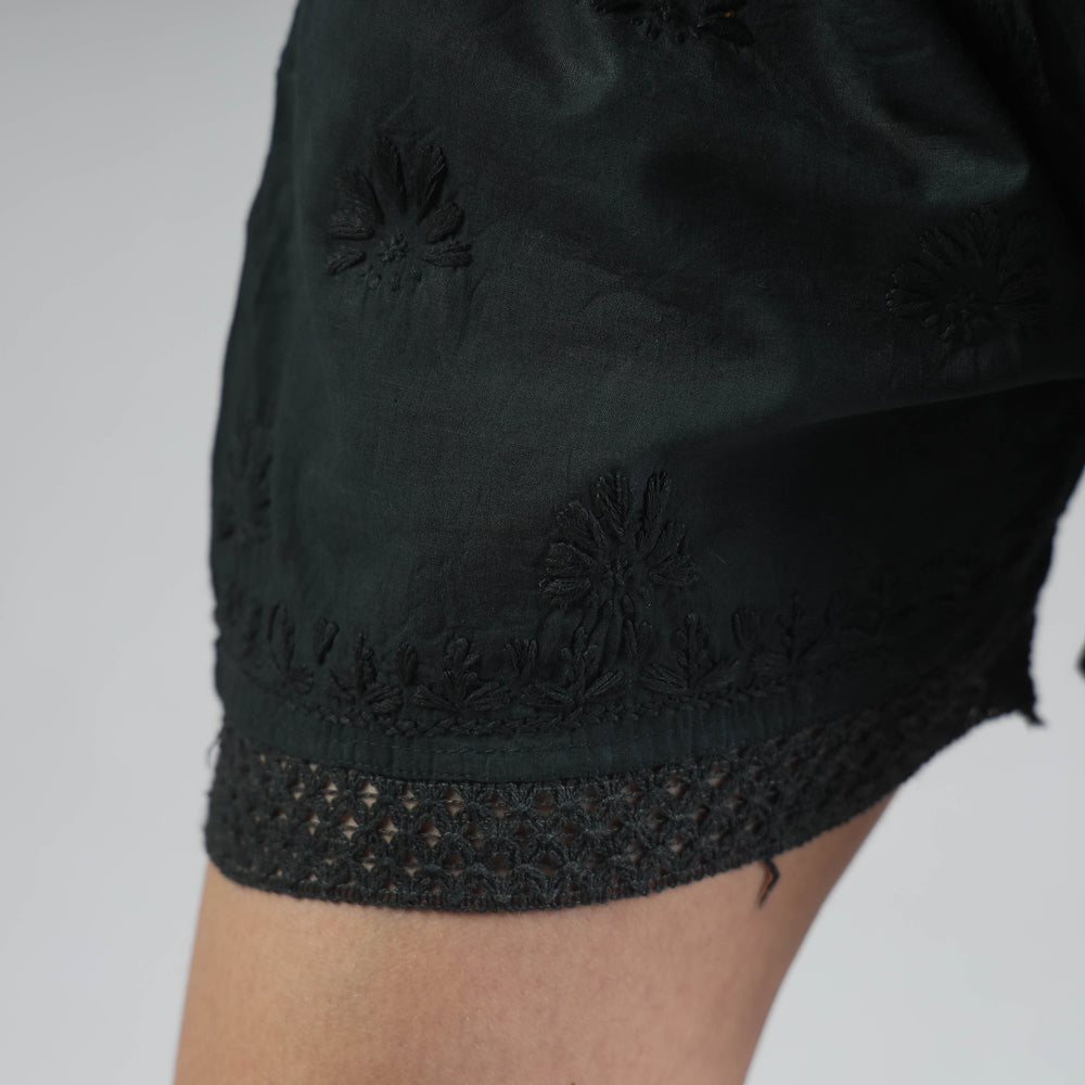 Black - Chikankari Hand Embroidered Cotton Short