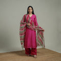 Pink - Plain Handloom Mul Chanderi Silk Hand Embroidered Suit Set with Dupatta for women 04