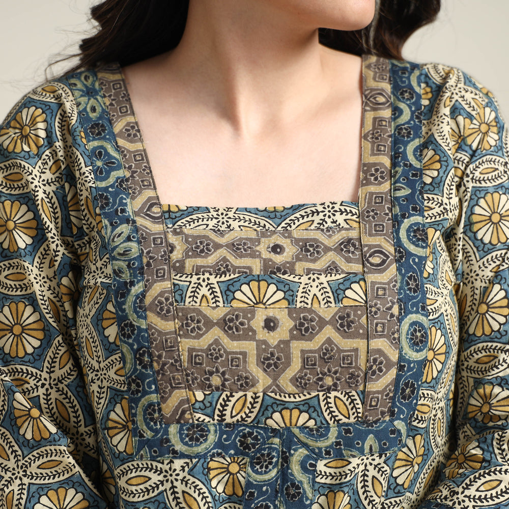 Blue - Ajrakh Block Printed Cotton Long Kurta