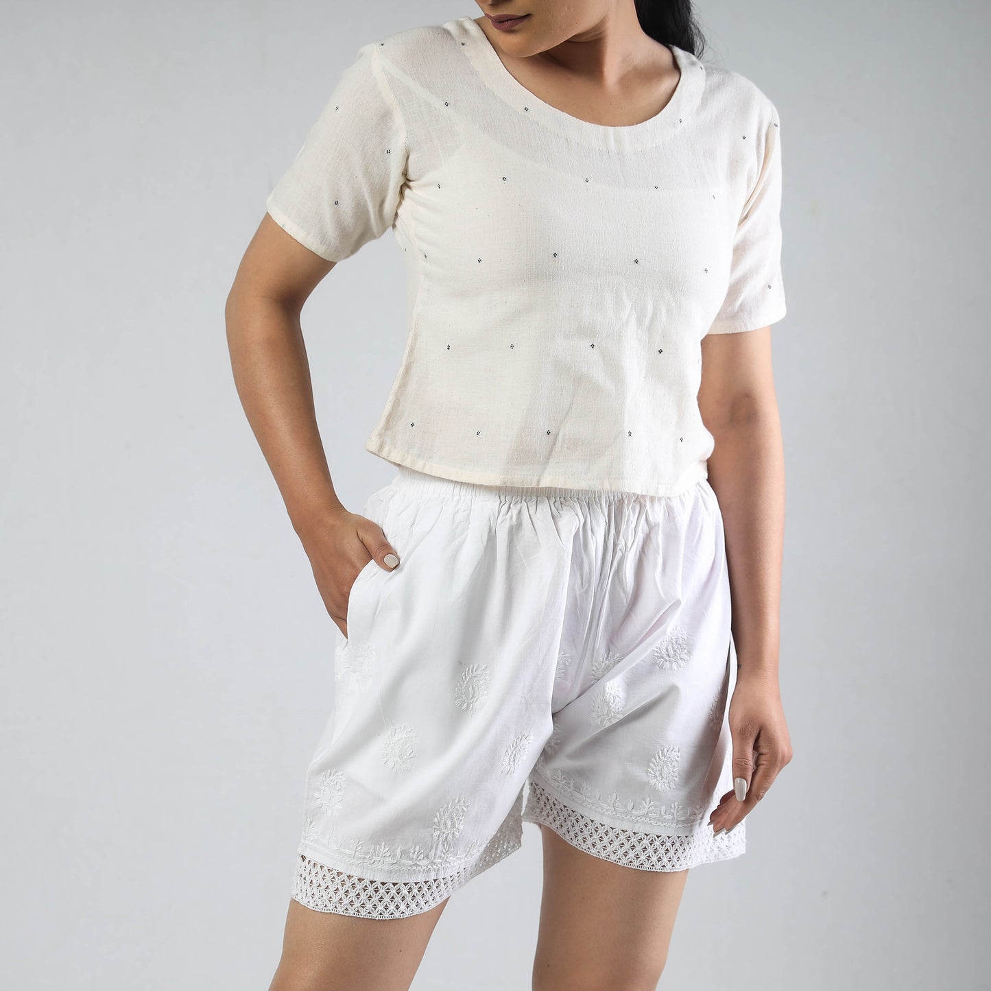 chikankari shorts