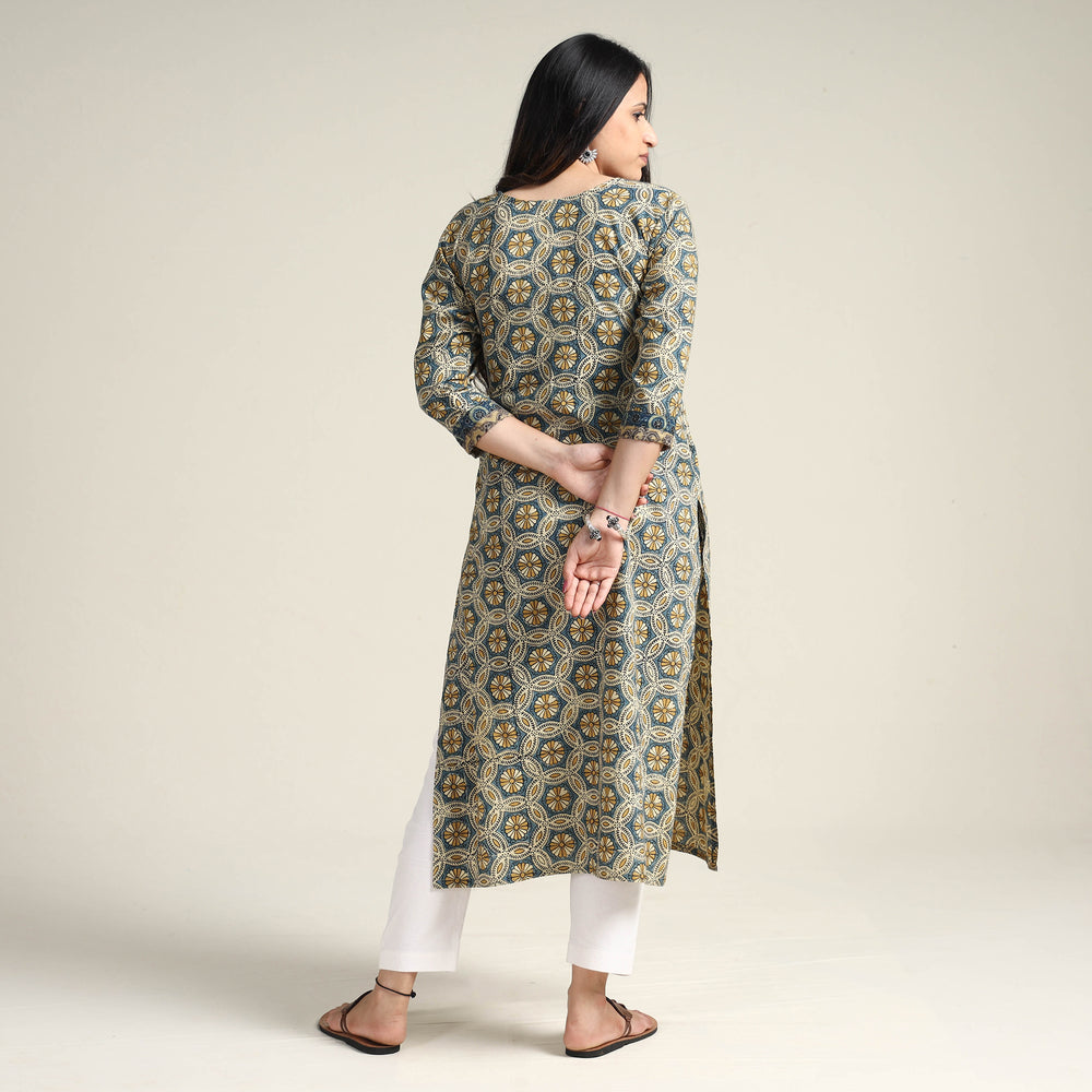 Blue - Ajrakh Block Printed Cotton Long Kurta