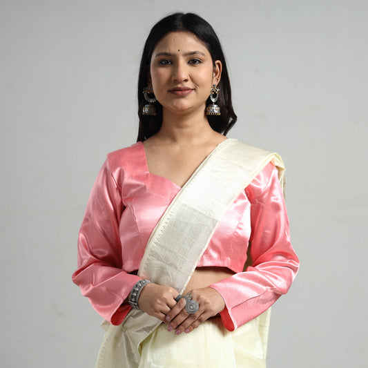 Light Pink - Mashru Silk Plain Stitched Blouse