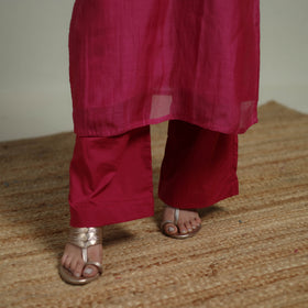 Pink - Plain Handloom Mul Chanderi Silk Hand Embroidered Suit Set with Dupatta for women 04
