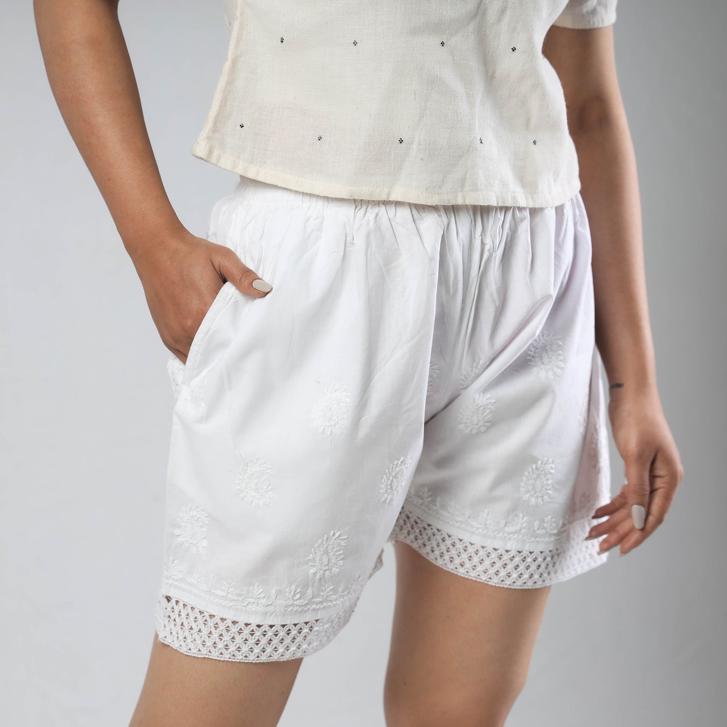 chikankari shorts