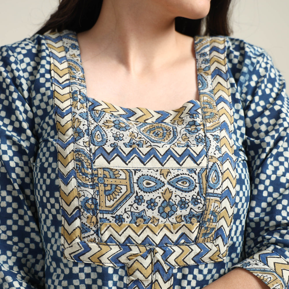 Blue - Ajrakh Block Printed Cotton Long Kurta