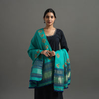 Green - Kutch Ahir Hand Embroidery Woollen Shawl 29