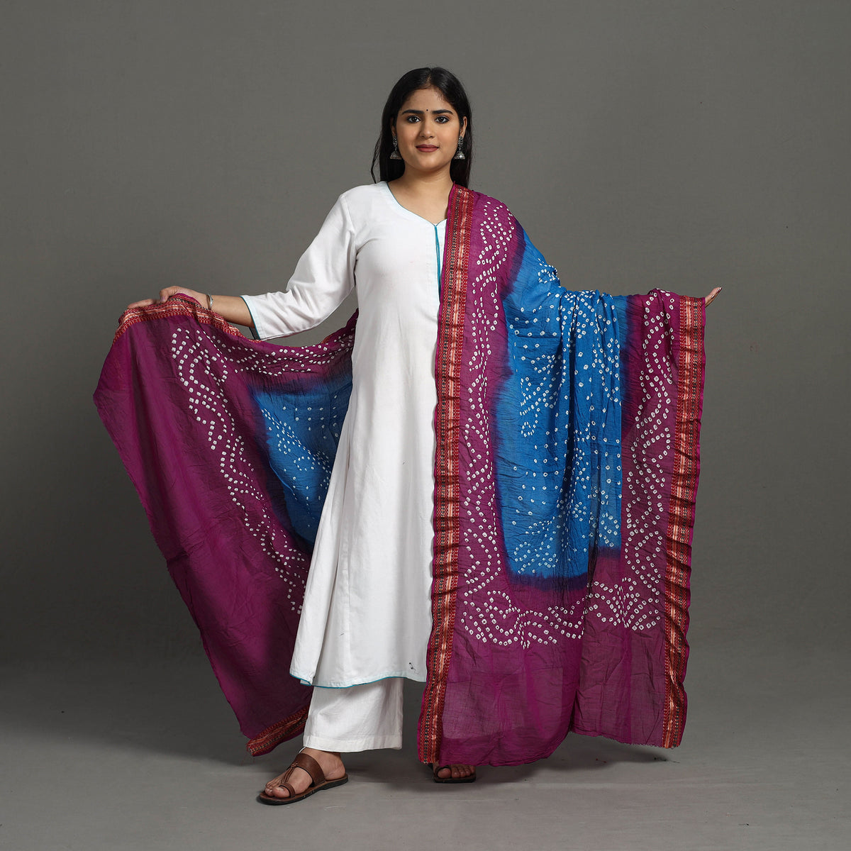 Purple - Kutch Tie-Dye Cotton Bandhani Dupatta with Border 13