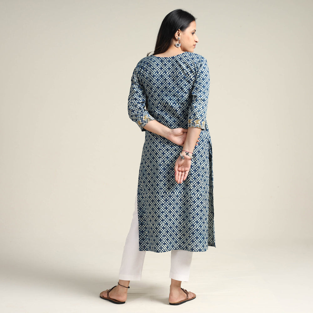 Blue - Ajrakh Block Printed Cotton Long Kurta