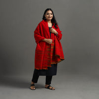 Red - Kutch Handwoven Mirror Work Woollen Shawl 97