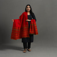 Red - Kutch Handwoven Mirror Work Woollen Shawl 97