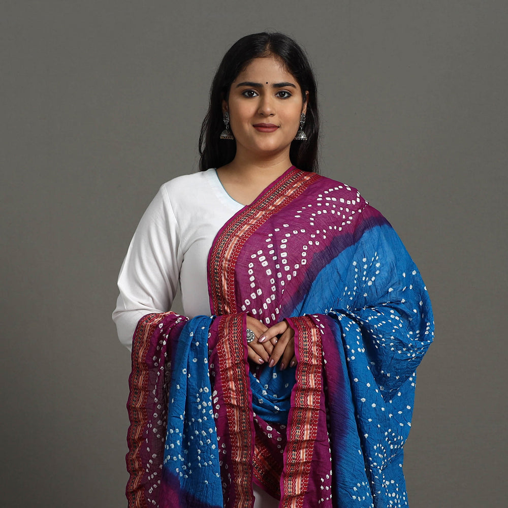 Purple - Kutch Tie-Dye Cotton Bandhani Dupatta with Border 13