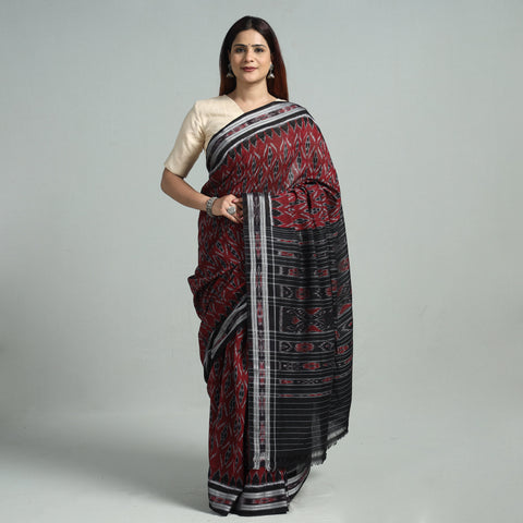 Maroon - Sambalpuri Ikat Handloom Cotton Saree 03