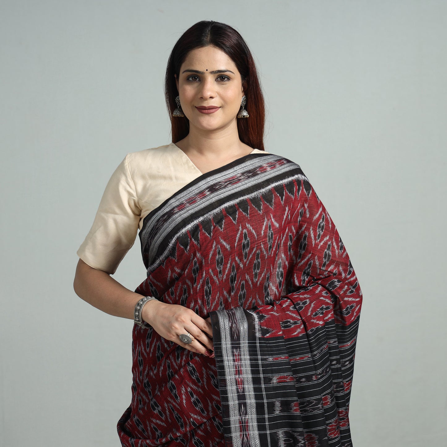 Maroon - Sambalpuri Ikat Handloom Cotton Saree 03