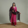 Pink - Plain Handloom Mul Chanderi Silk Hand Embroidered Suit Set with Dupatta for women 03