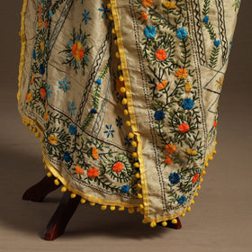 Yellow - chanderi silk hand embroidery phulkari dupatta 05