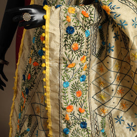 Yellow - chanderi silk hand embroidery phulkari dupatta 05