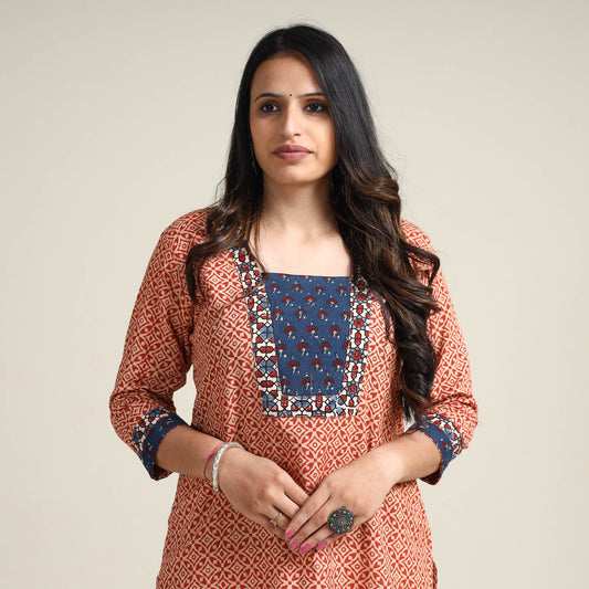 Red - Ajrakh Block Printed Cotton Long Kurta