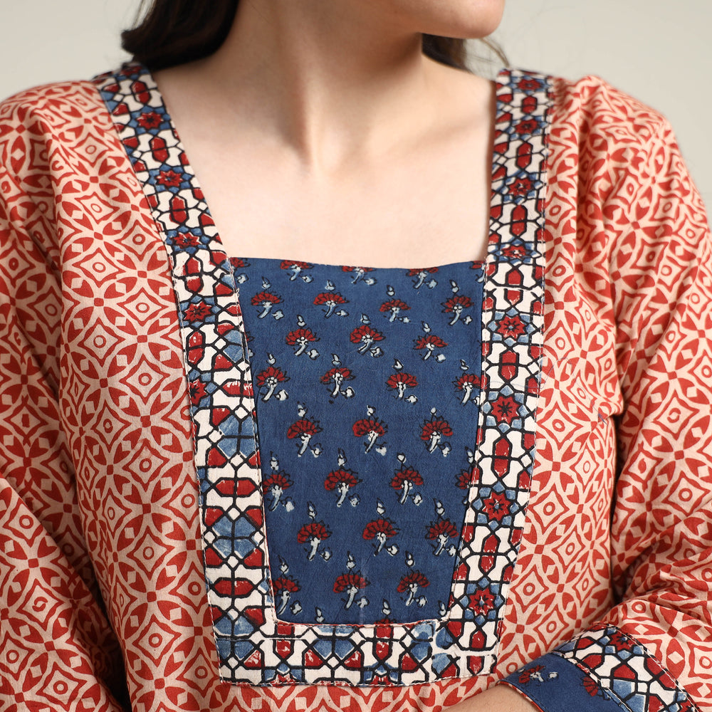 Red - Ajrakh Block Printed Cotton Long Kurta